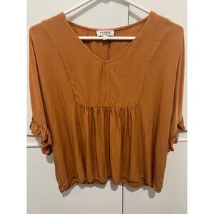 Andree By Unit Womens Top Size S‎ Brown V Neck Ruffle Sleeve Blouse
